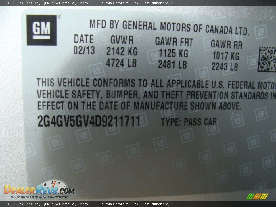 2013 Buick Regal GS Quicksilver Metallic / Ebony Photo #15