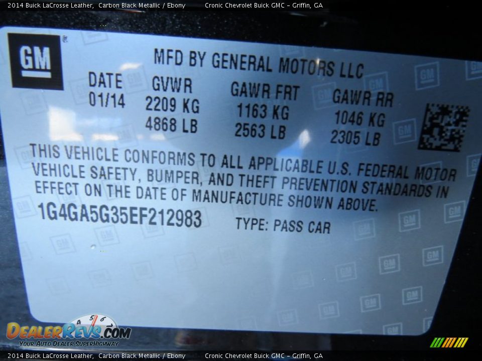 2014 Buick LaCrosse Leather Carbon Black Metallic / Ebony Photo #17