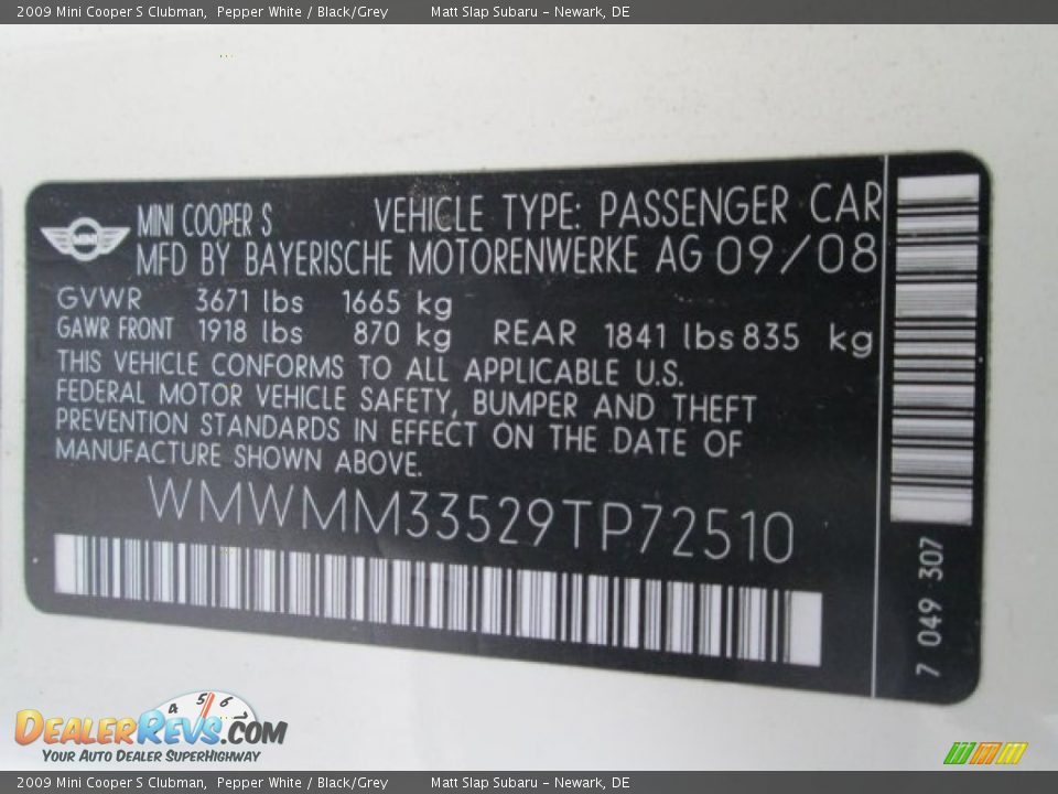 2009 Mini Cooper S Clubman Pepper White / Black/Grey Photo #29