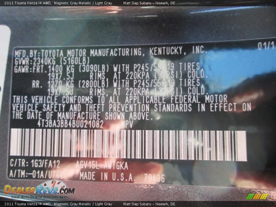 2011 Toyota Venza I4 AWD Magnetic Gray Metallic / Light Gray Photo #28