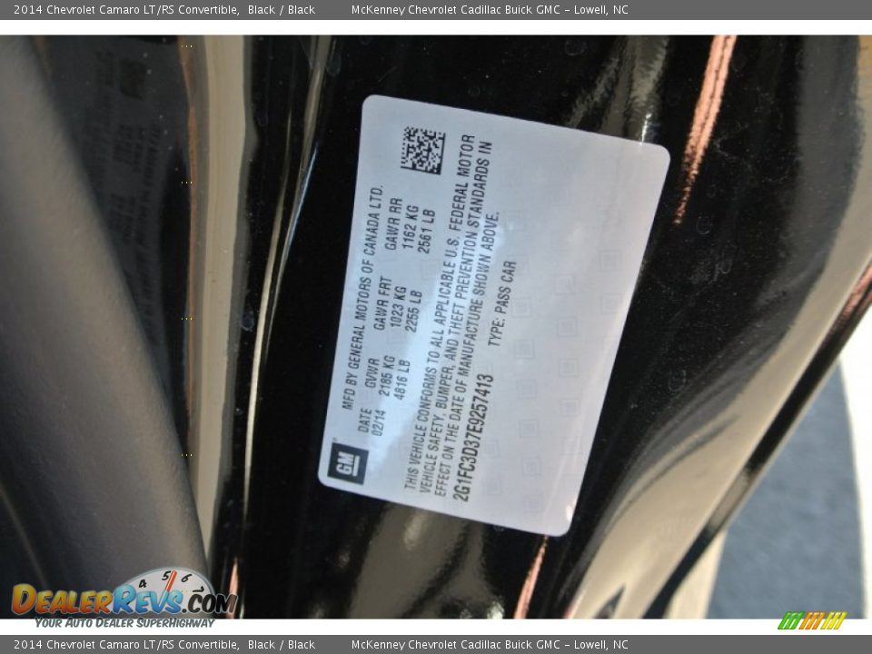2014 Chevrolet Camaro LT/RS Convertible Black / Black Photo #7