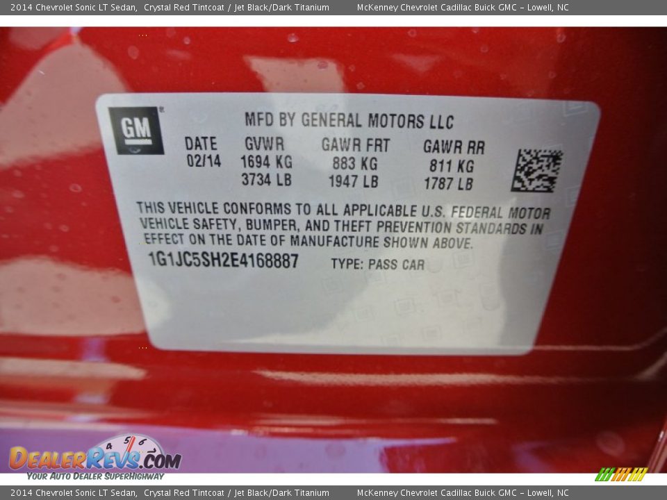 2014 Chevrolet Sonic LT Sedan Crystal Red Tintcoat / Jet Black/Dark Titanium Photo #7