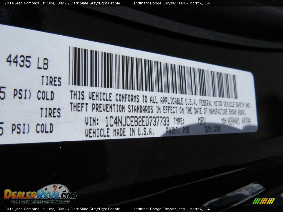 2014 Jeep Compass Latitude Black / Dark Slate Gray/Light Pebble Photo #9