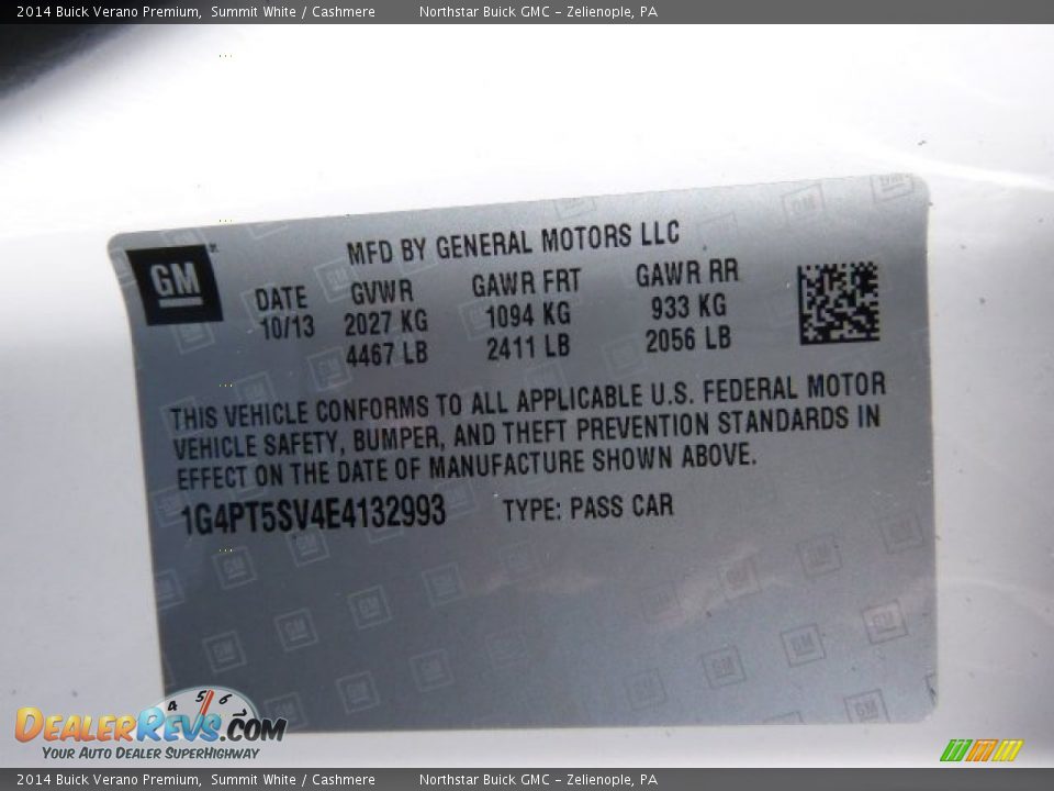 2014 Buick Verano Premium Summit White / Cashmere Photo #20