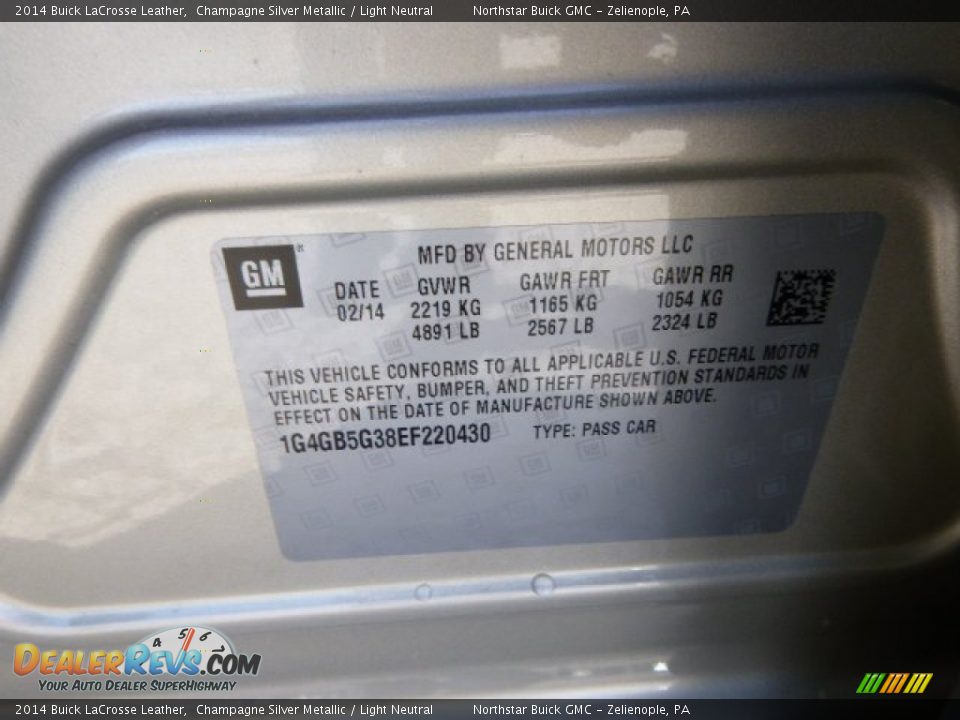 2014 Buick LaCrosse Leather Champagne Silver Metallic / Light Neutral Photo #20
