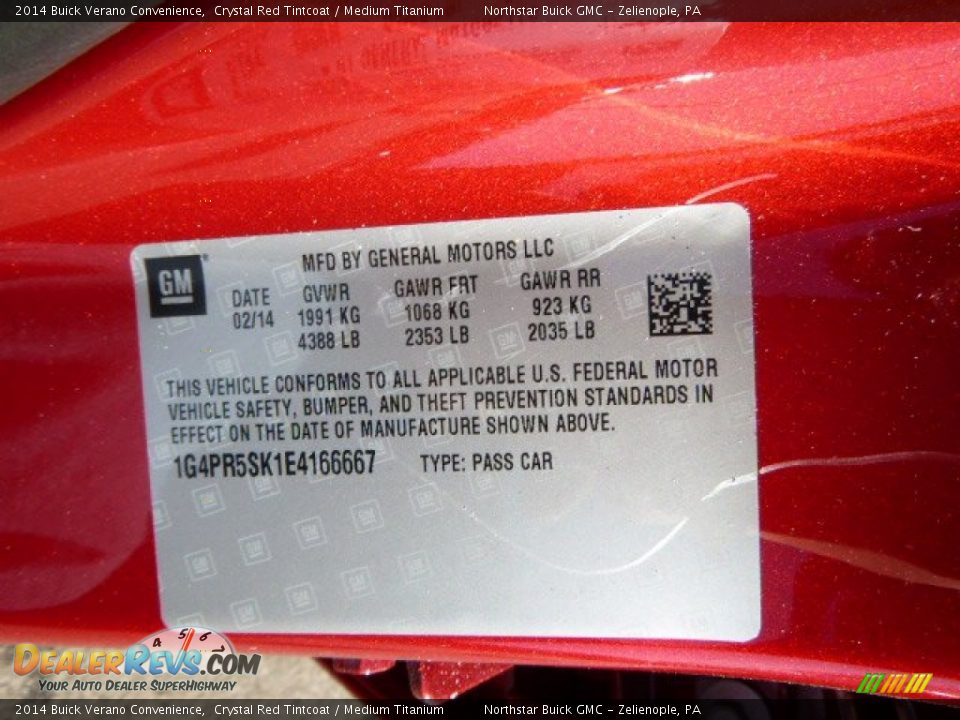 2014 Buick Verano Convenience Crystal Red Tintcoat / Medium Titanium Photo #20