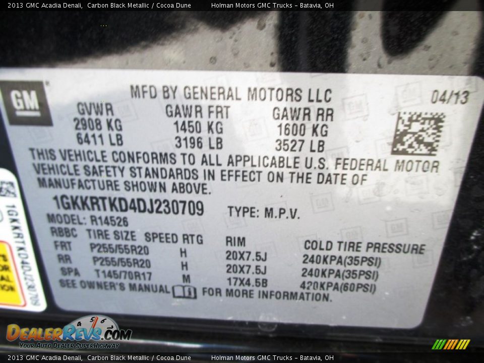2013 GMC Acadia Denali Carbon Black Metallic / Cocoa Dune Photo #6