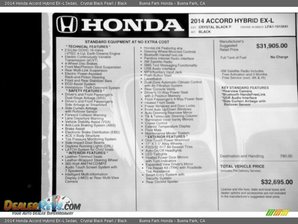 2014 Honda Accord Hybrid EX-L Sedan Crystal Black Pearl / Black Photo #25