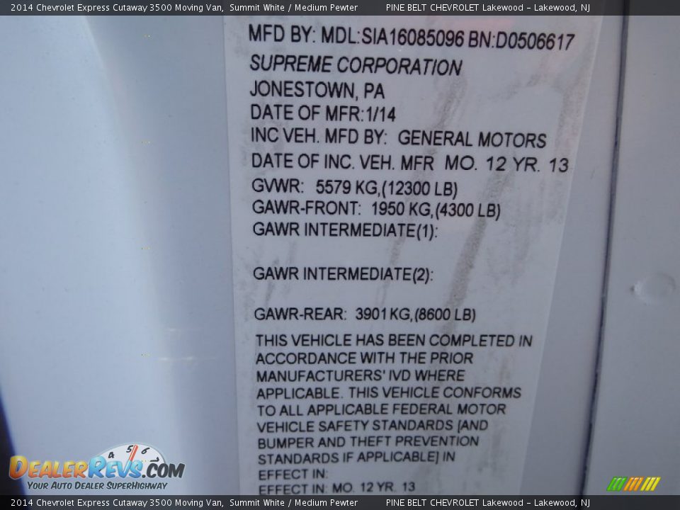 2014 Chevrolet Express Cutaway 3500 Moving Van Summit White / Medium Pewter Photo #18