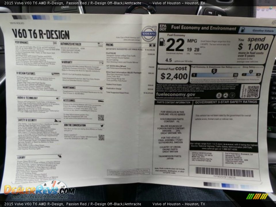 2015 Volvo V60 T6 AWD R-Design Window Sticker Photo #32