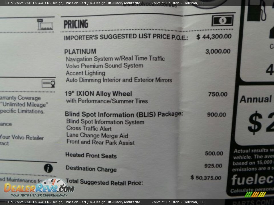 2015 Volvo V60 T6 AWD R-Design Window Sticker Photo #33