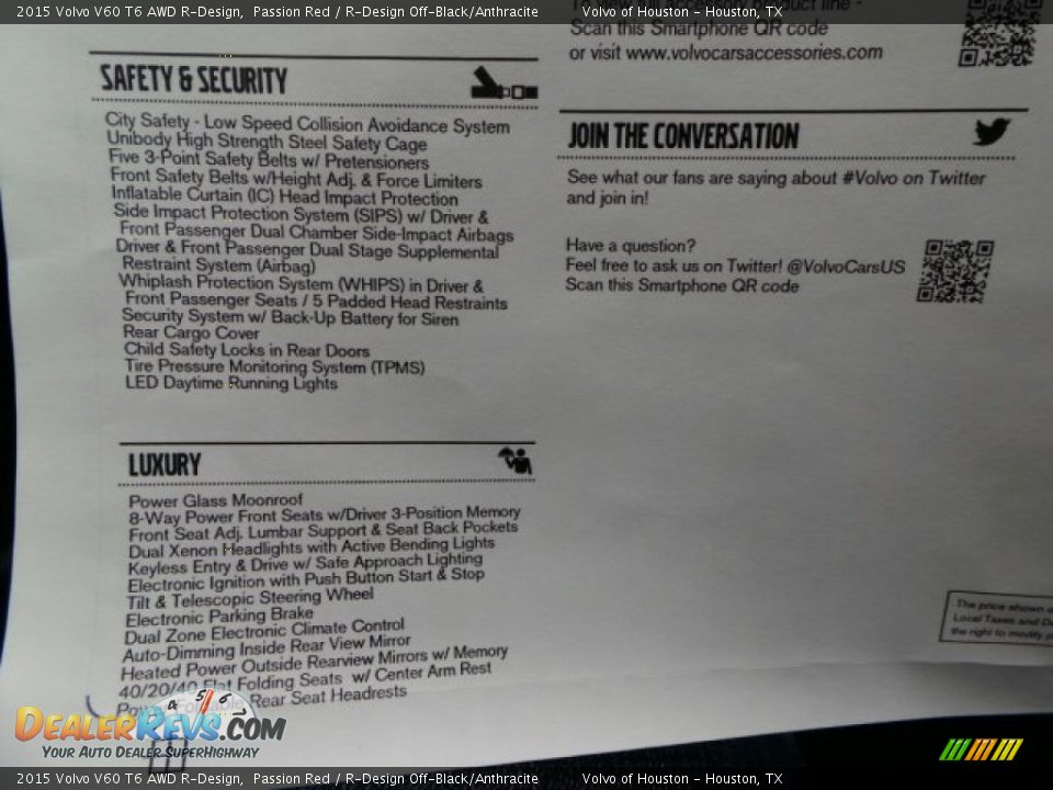 2015 Volvo V60 T6 AWD R-Design Window Sticker Photo #35