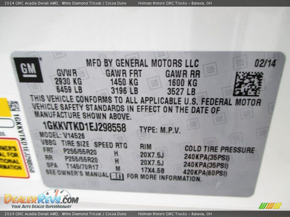 2014 GMC Acadia Denali AWD White Diamond Tricoat / Cocoa Dune Photo #6