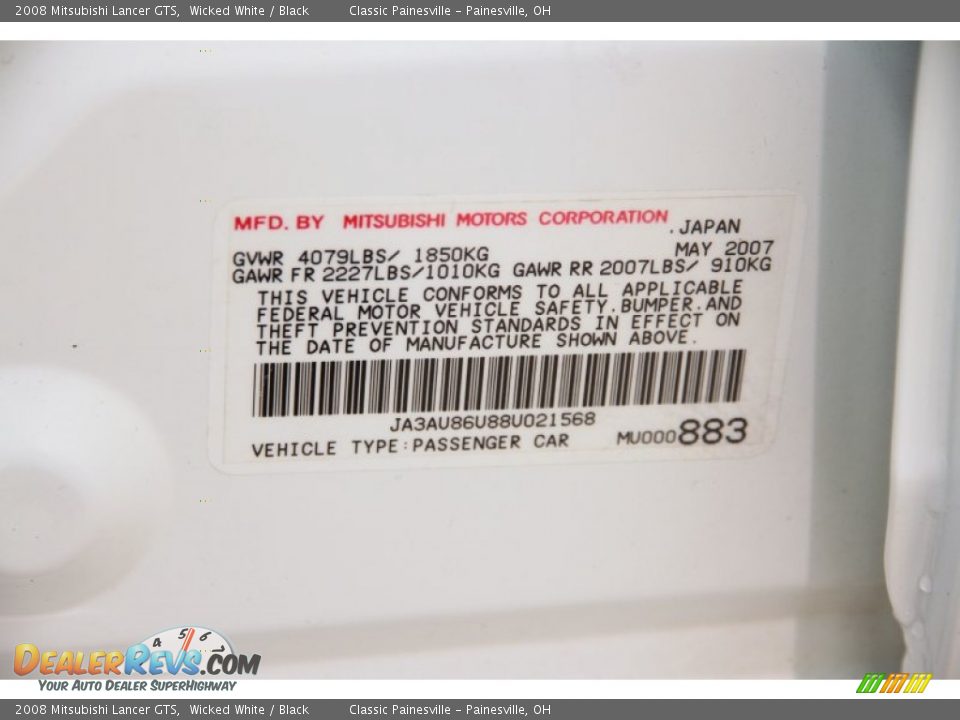 2008 Mitsubishi Lancer GTS Wicked White / Black Photo #21