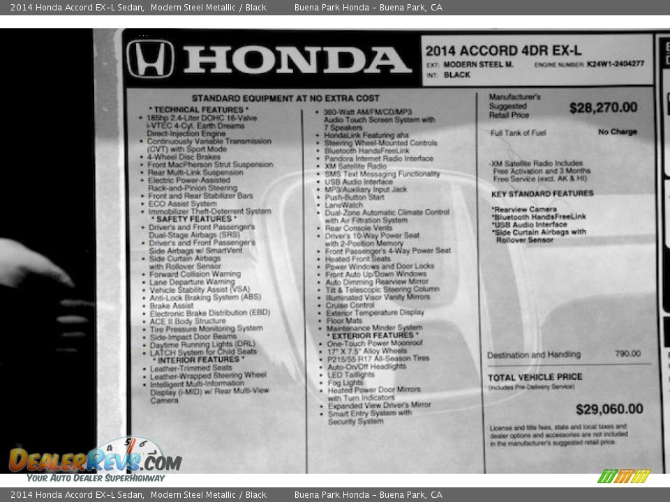 2014 Honda Accord EX-L Sedan Modern Steel Metallic / Black Photo #20