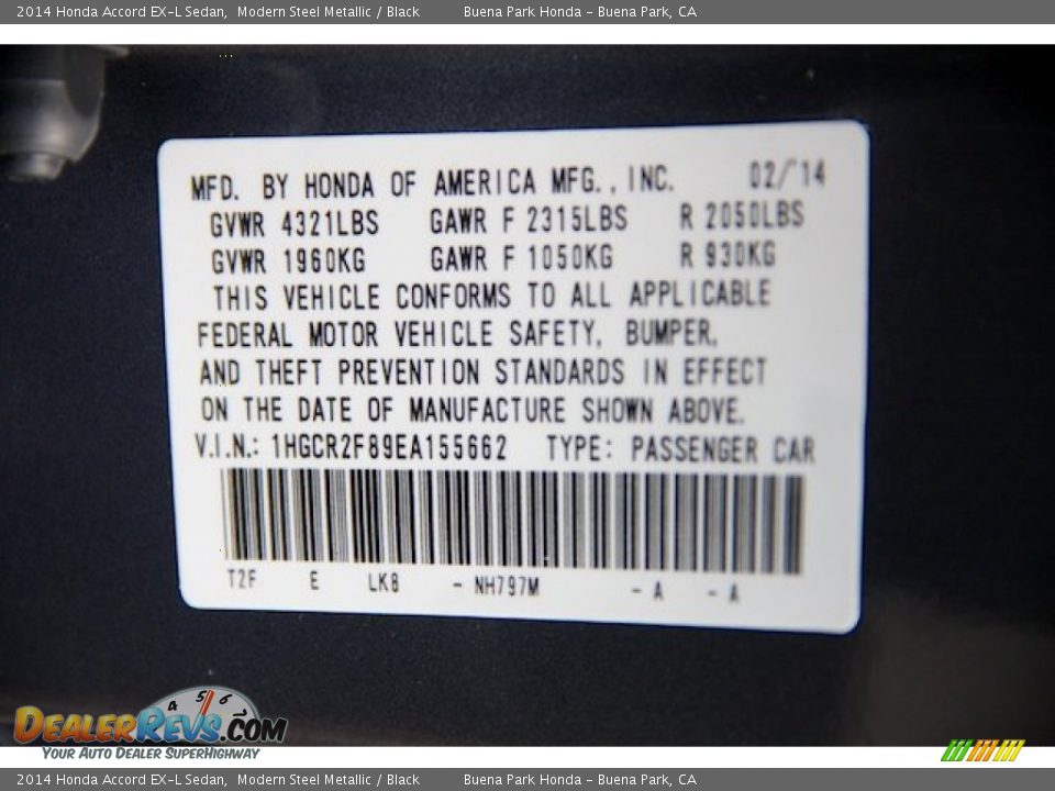 2014 Honda Accord EX-L Sedan Modern Steel Metallic / Black Photo #22