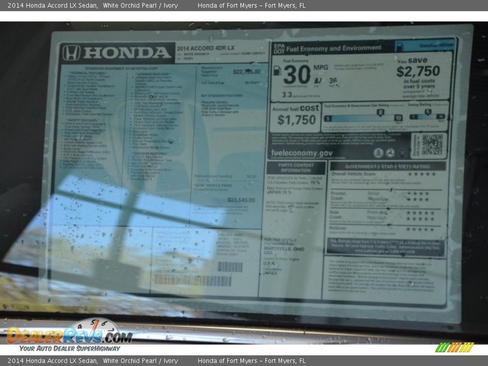 2014 Honda Accord LX Sedan White Orchid Pearl / Ivory Photo #9