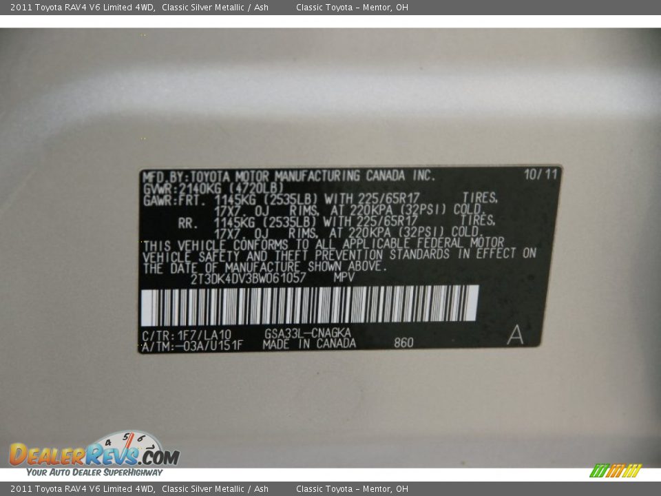 2011 Toyota RAV4 V6 Limited 4WD Classic Silver Metallic / Ash Photo #19