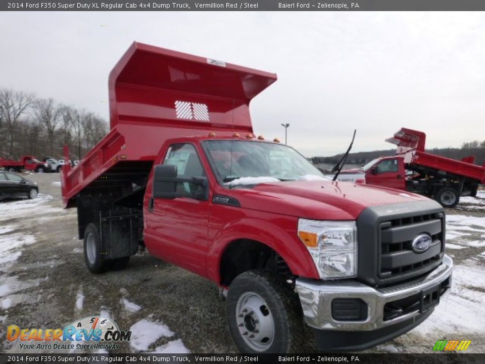 2014 Ford F350 Super Duty XL Regular Cab 4x4 Dump Truck Vermillion Red / Steel Photo #2