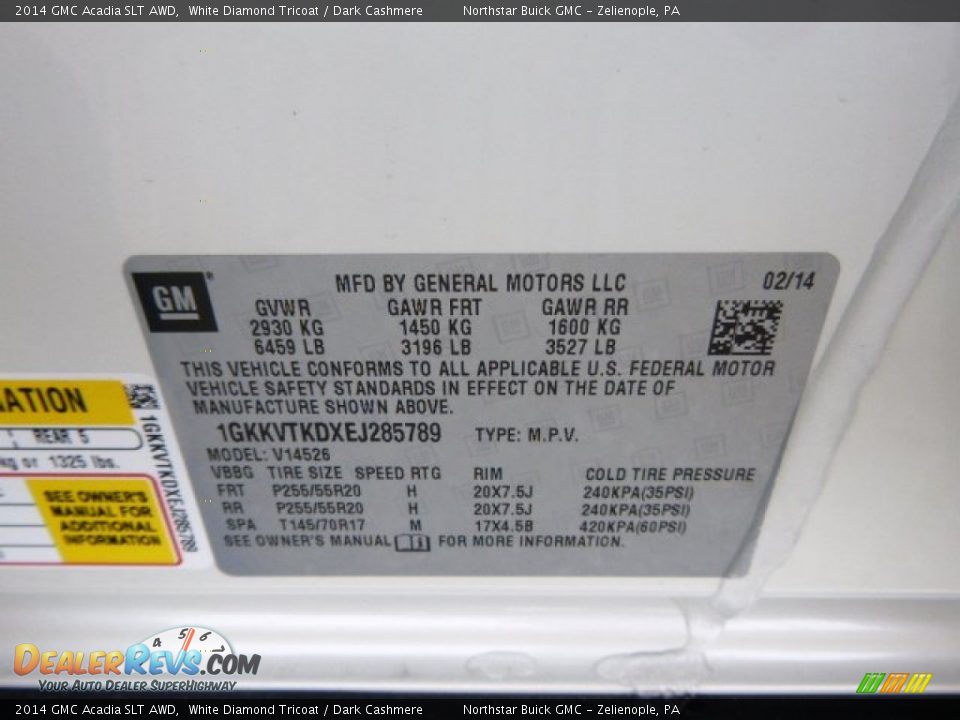 2014 GMC Acadia SLT AWD White Diamond Tricoat / Dark Cashmere Photo #20