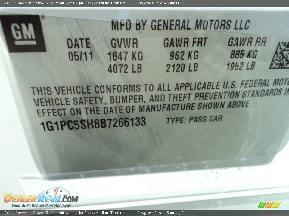 2011 Chevrolet Cruze LS Summit White / Jet Black/Medium Titanium Photo #34