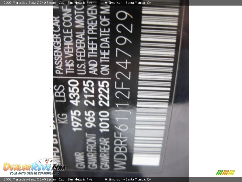 2002 Mercedes-Benz C 240 Sedan Capri Blue Metallic / Ash Photo #24