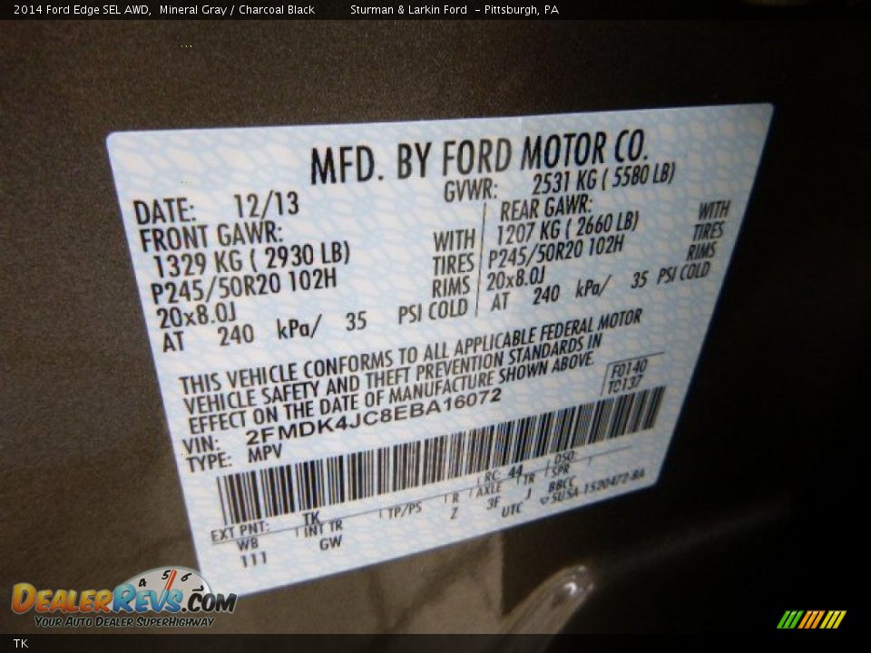 Ford Color Code TK Mineral Gray