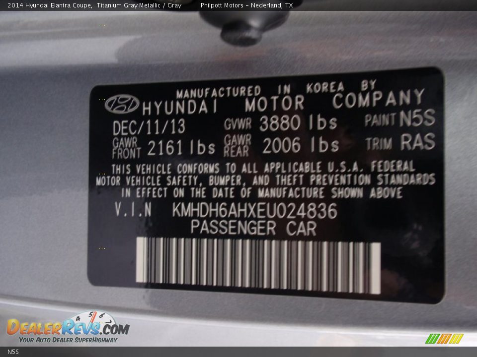 Hyundai Color Code N5S Titanium Gray Metallic