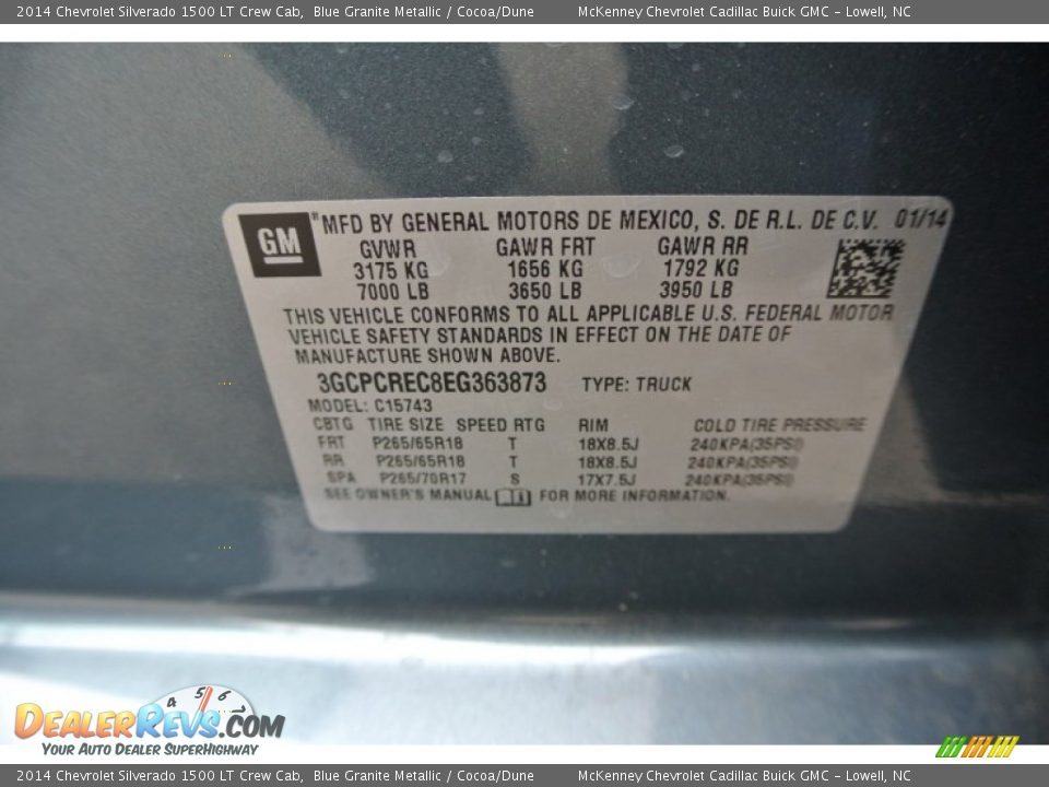 2014 Chevrolet Silverado 1500 LT Crew Cab Blue Granite Metallic / Cocoa/Dune Photo #7