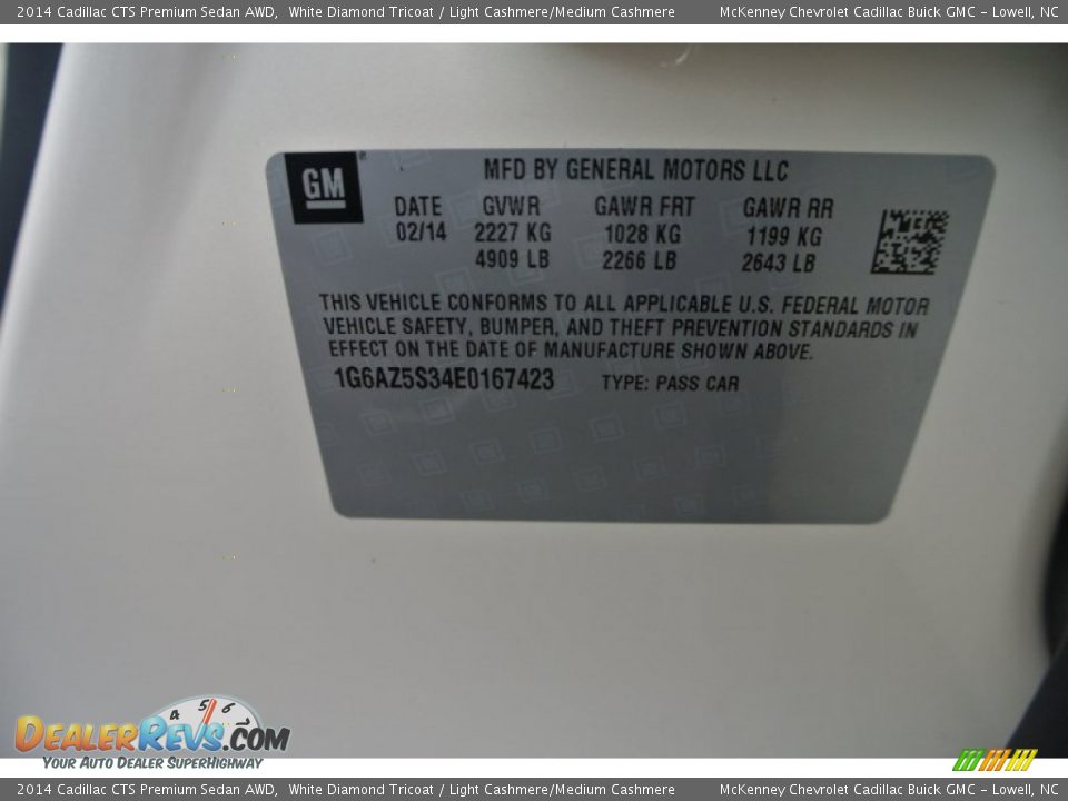 2014 Cadillac CTS Premium Sedan AWD White Diamond Tricoat / Light Cashmere/Medium Cashmere Photo #7