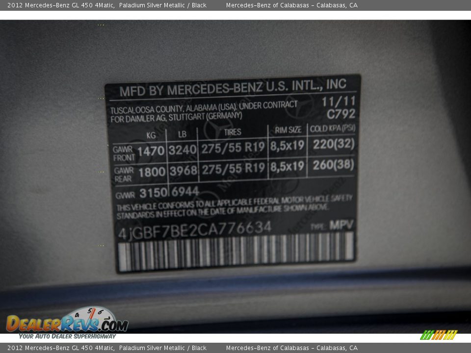2012 Mercedes-Benz GL 450 4Matic Paladium Silver Metallic / Black Photo #20