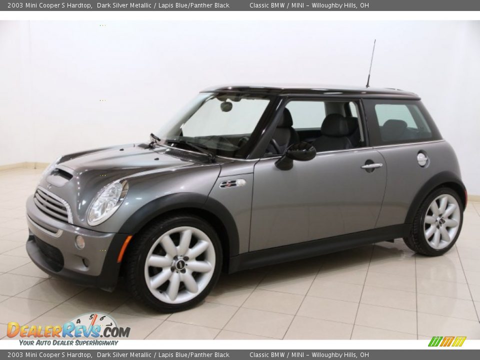 2003 Mini Cooper S Hardtop Dark Silver Metallic / Lapis Blue/Panther Black Photo #3