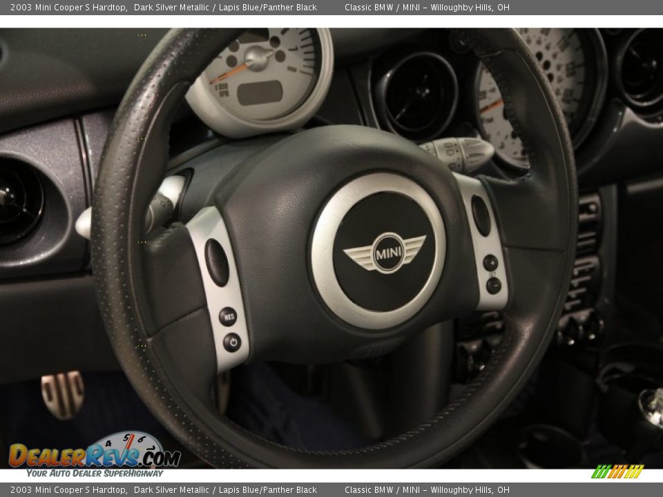 2003 Mini Cooper S Hardtop Dark Silver Metallic / Lapis Blue/Panther Black Photo #6