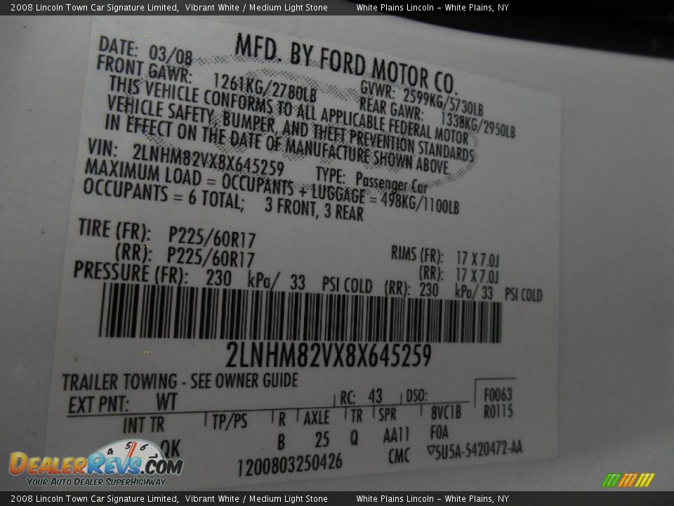 2008 Lincoln Town Car Signature Limited Vibrant White / Medium Light Stone Photo #19