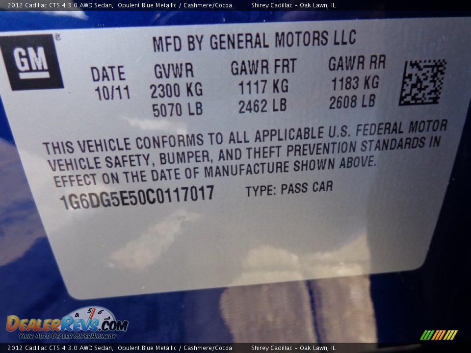 2012 Cadillac CTS 4 3.0 AWD Sedan Opulent Blue Metallic / Cashmere/Cocoa Photo #17