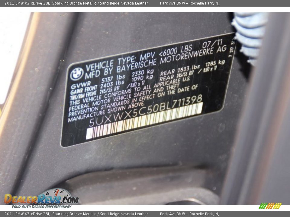 2011 BMW X3 xDrive 28i Sparkling Bronze Metallic / Sand Beige Nevada Leather Photo #33