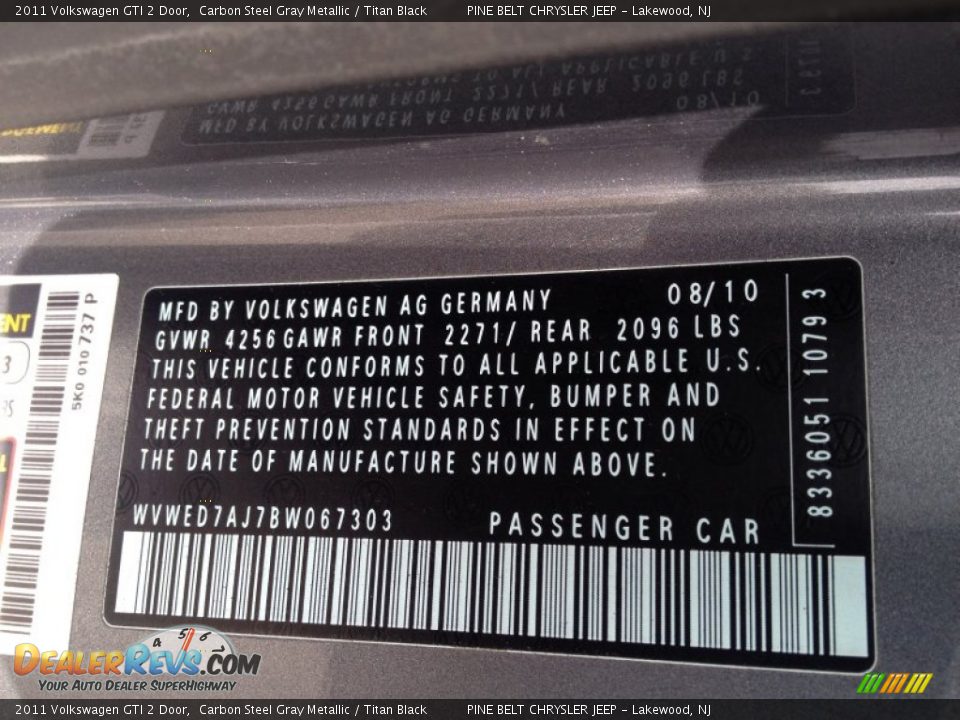 2011 Volkswagen GTI 2 Door Carbon Steel Gray Metallic / Titan Black Photo #24