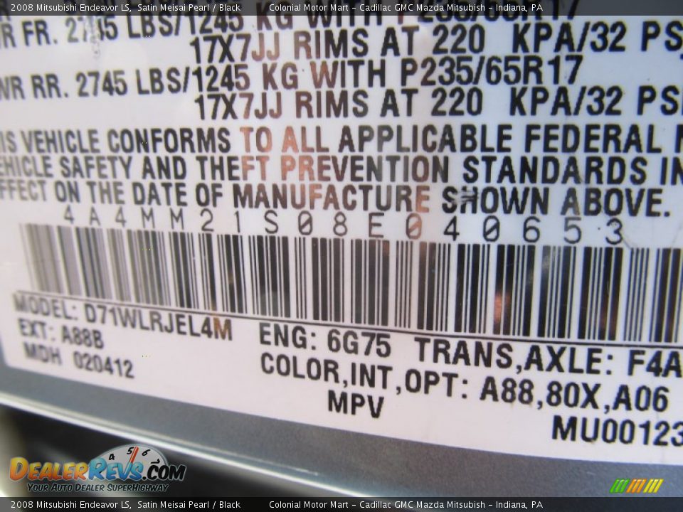 2008 Mitsubishi Endeavor LS Satin Meisai Pearl / Black Photo #19