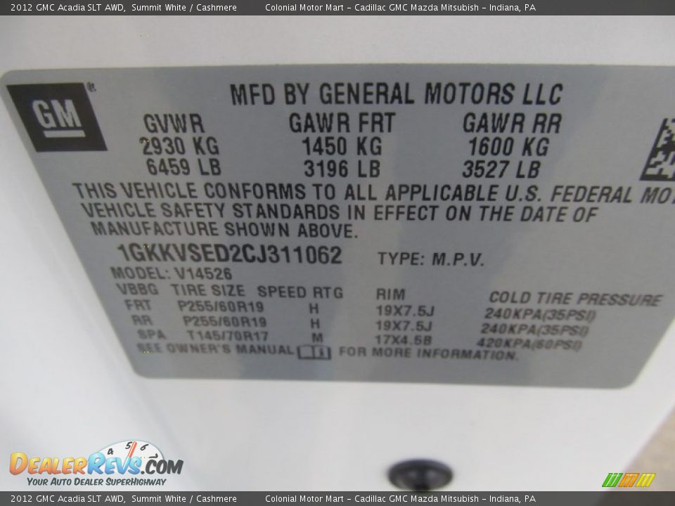 2012 GMC Acadia SLT AWD Summit White / Cashmere Photo #19
