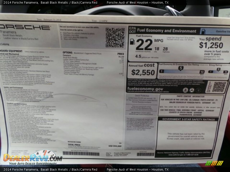 2014 Porsche Panamera  Window Sticker Photo #35