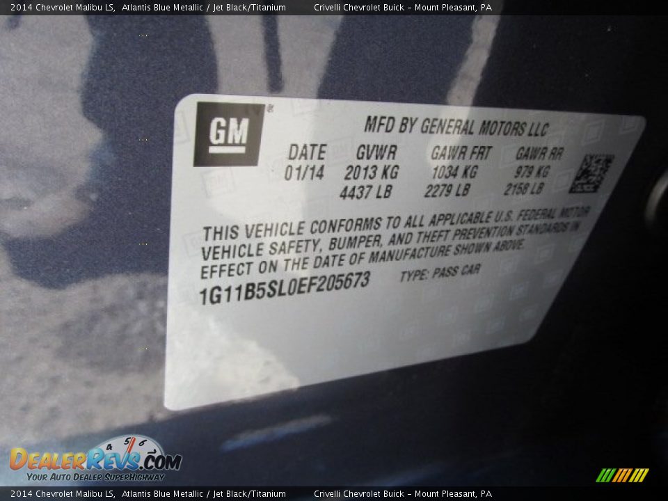 2014 Chevrolet Malibu LS Atlantis Blue Metallic / Jet Black/Titanium Photo #15