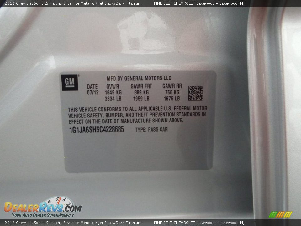 2012 Chevrolet Sonic LS Hatch Silver Ice Metallic / Jet Black/Dark Titanium Photo #29