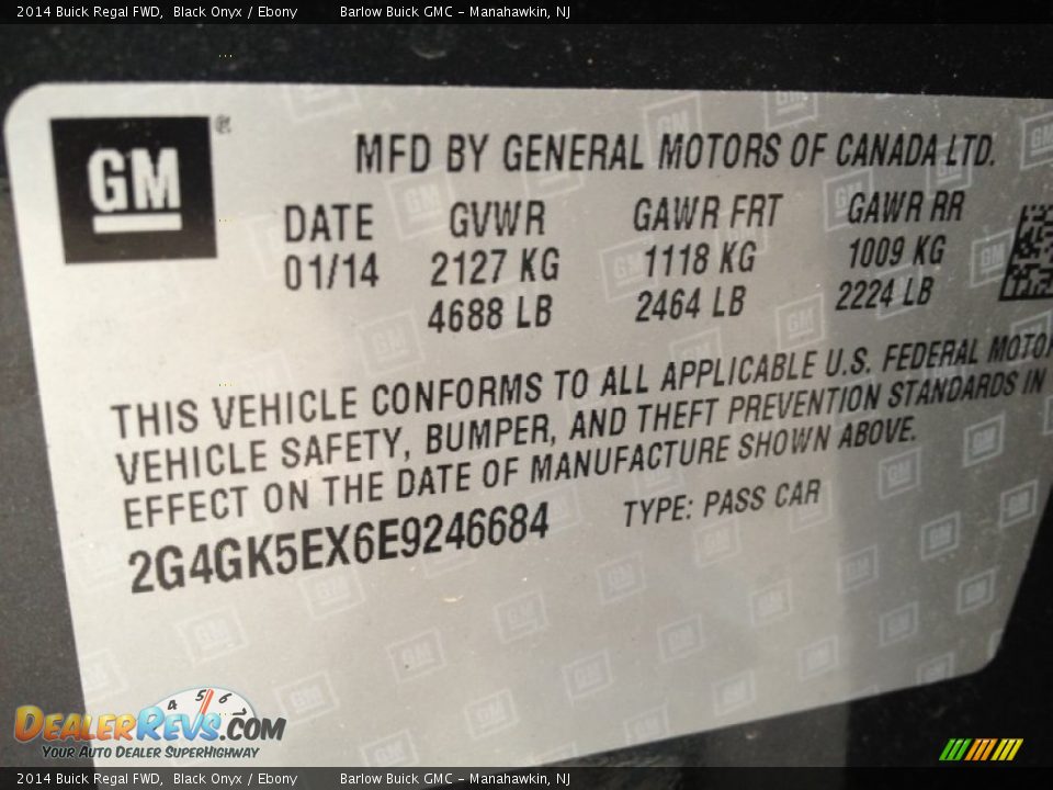 2014 Buick Regal FWD Black Onyx / Ebony Photo #9
