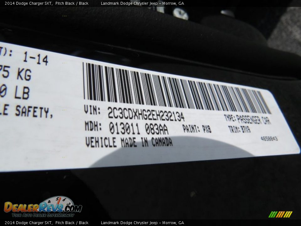 2014 Dodge Charger SXT Pitch Black / Black Photo #10