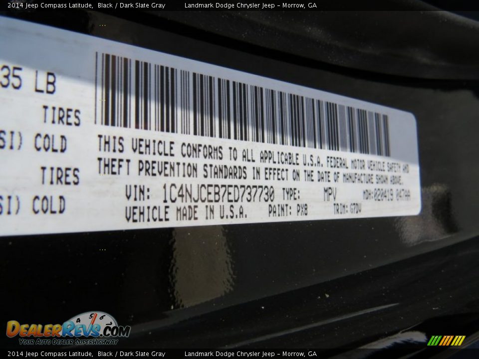 2014 Jeep Compass Latitude Black / Dark Slate Gray Photo #10