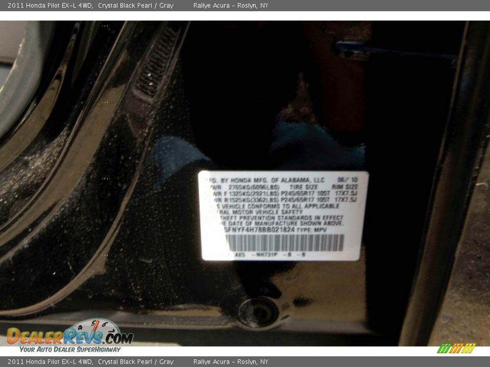 2011 Honda Pilot EX-L 4WD Crystal Black Pearl / Gray Photo #17