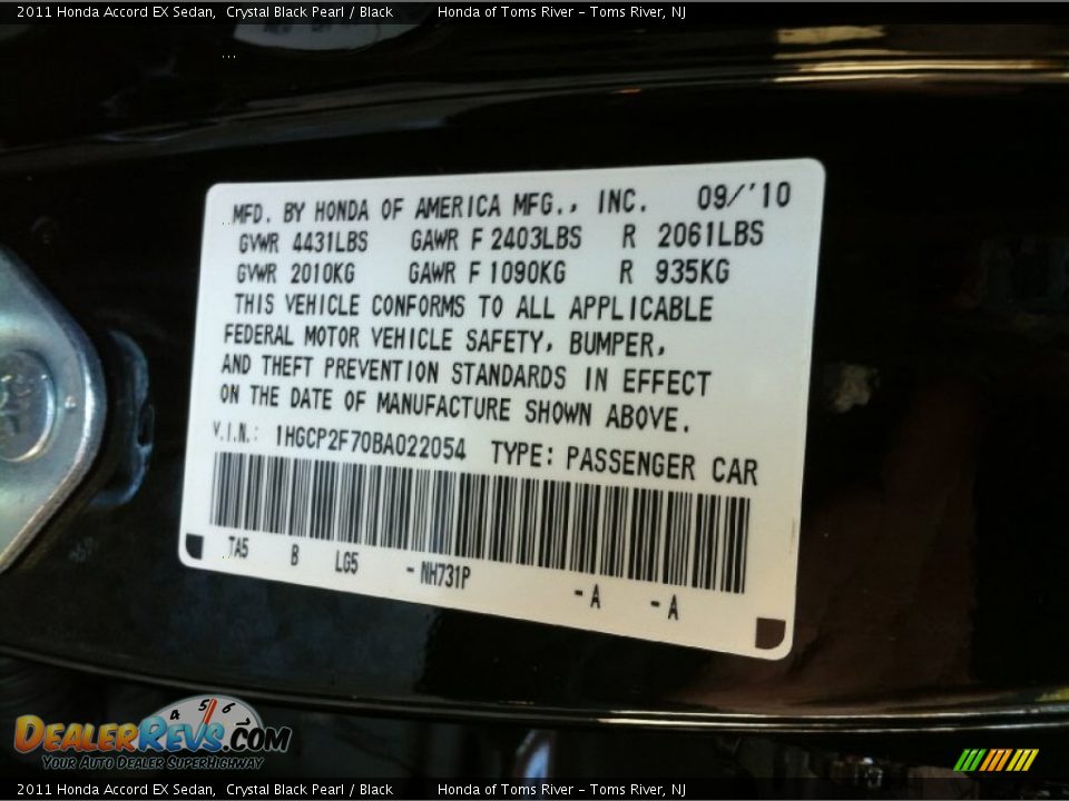 2011 Honda Accord EX Sedan Crystal Black Pearl / Black Photo #12