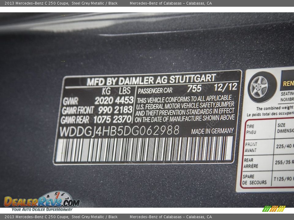 2013 Mercedes-Benz C 250 Coupe Steel Grey Metallic / Black Photo #20