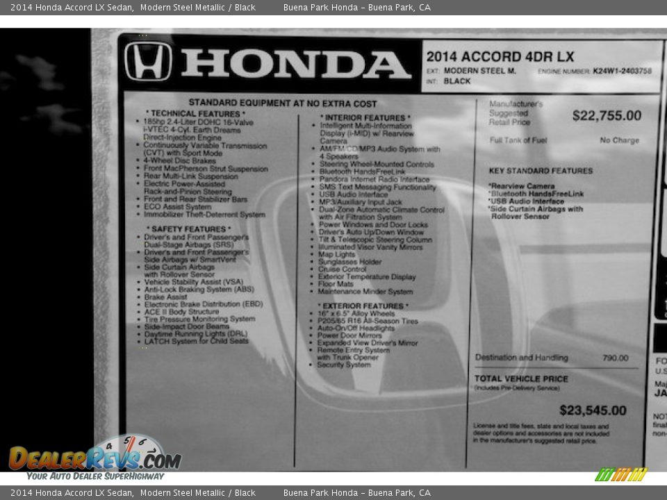 2014 Honda Accord LX Sedan Modern Steel Metallic / Black Photo #18
