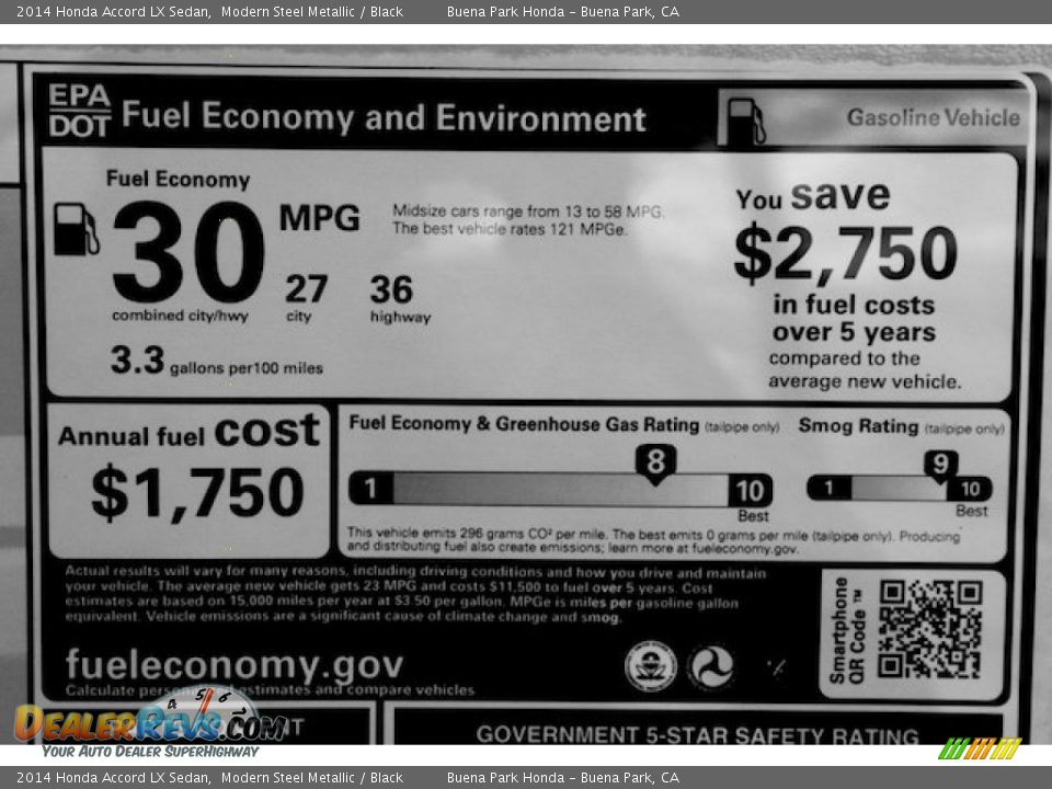 2014 Honda Accord LX Sedan Modern Steel Metallic / Black Photo #19